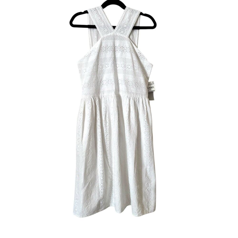 Nordstorm dress girls 12 White Eyelet Sleeveless Cross Neckline Pullover